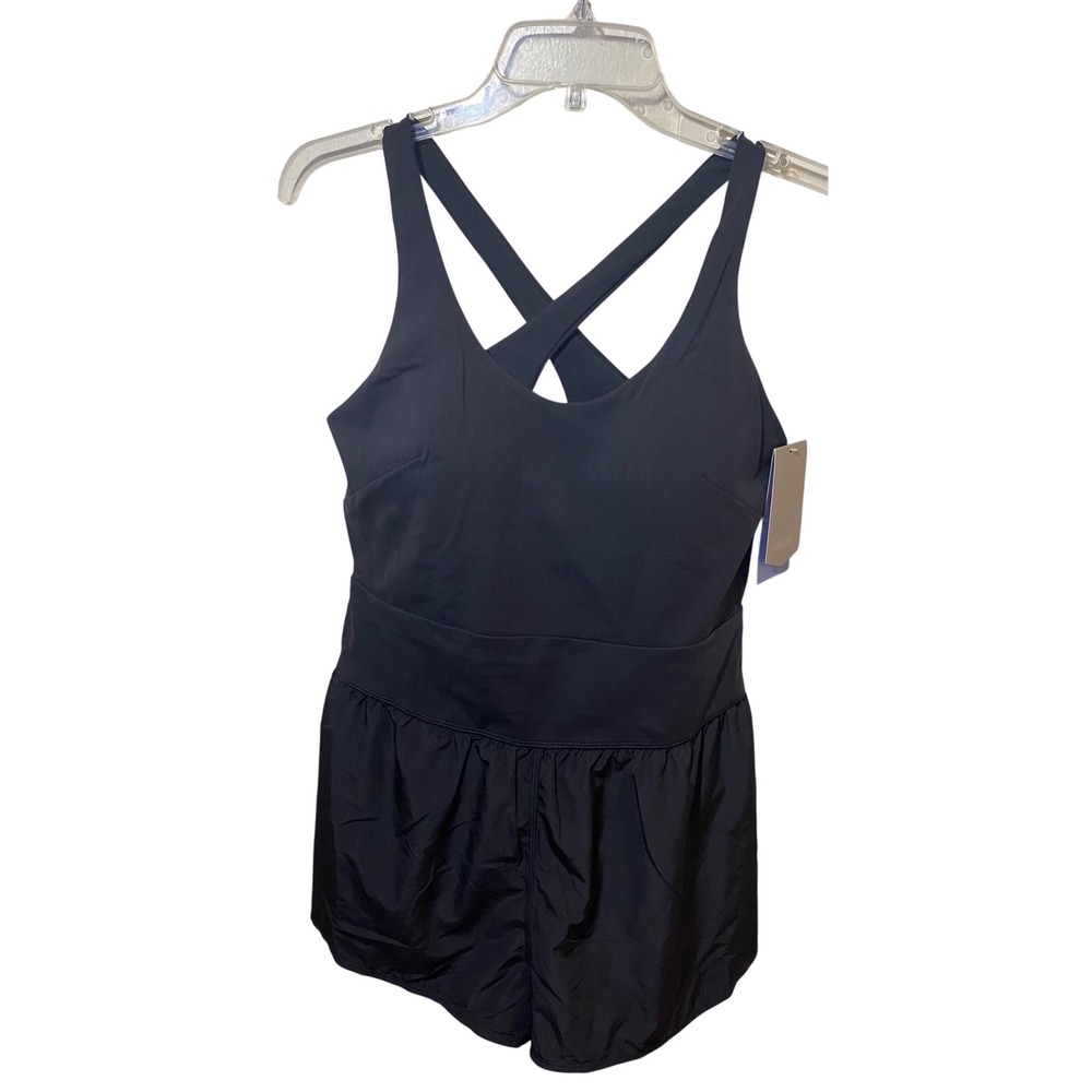 Avia Womens Crossback Romper Black Soot Activewear XS 0-2 AV17HQ025794